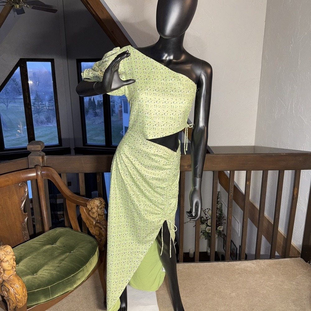Revolve More To Come Lolita Green‎ Floral Asymmetrical 1shoulder Waist Cutout Sm